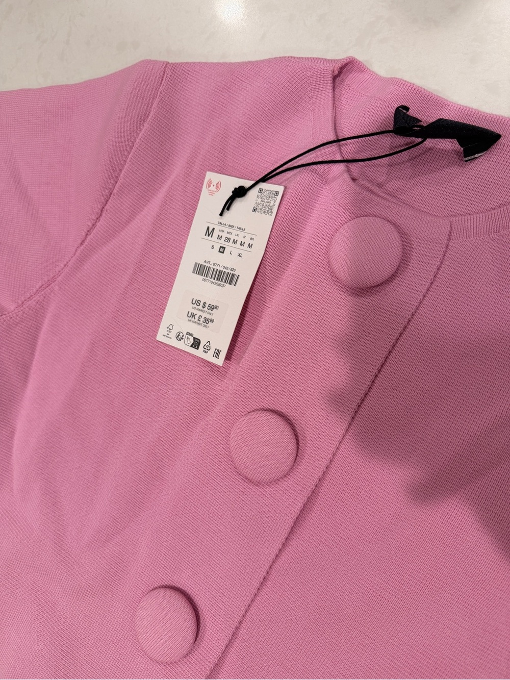 Zara Pink Cropped Structured Button-Front Top - Picture 3 of 3